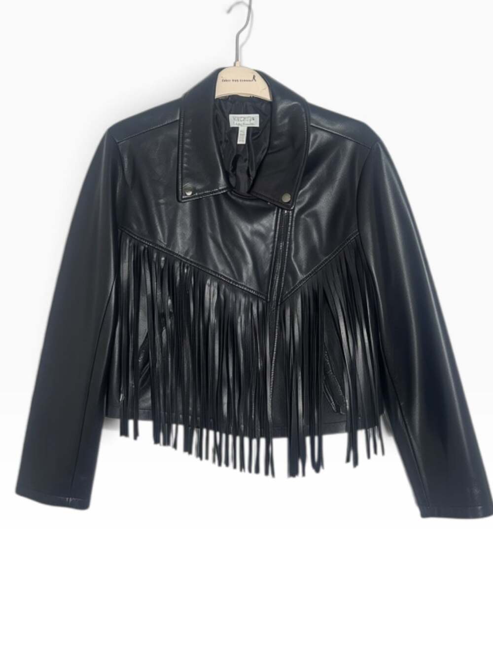 Sofia Jeans by Sofia Vergara Black Faux Leather Fringe Moto Jacket XXL